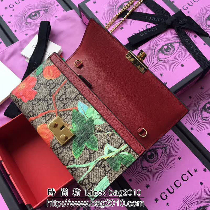 GUCCI古馳 歐洲正品原單 padlock系列 最新二折款 爆款鏈條皮夾 453506 小鳥紅皮 WTG1188